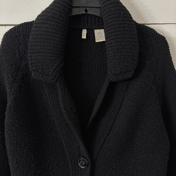 Anthropologie Moth Black Knit Wide Collar Form Fitting Sweater Jacket Cardigan - Picture 2 of 14